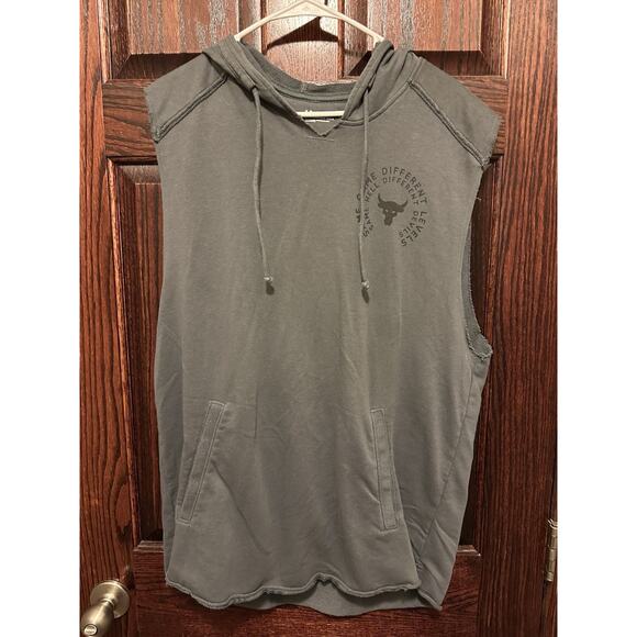 Project Rock Under Armour Cutoff Sleeveless Gym Hoodie Grey Men’s XL RARE DESIGN - Picture 1 of 5